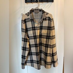 Black and Cream Plaid Button-Up Shirt